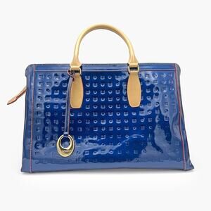ARCADIA Patent Leather Logo Embossed Business Large Top Handles Tote Bag (Blue)